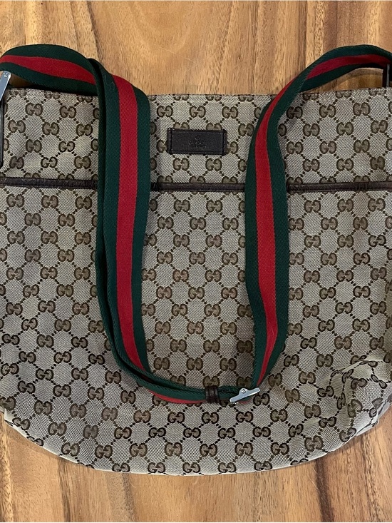 Gucci Handbags - Gucci Brown GG Supreme Canvas Messenger Tote with Green and Red Web Detail